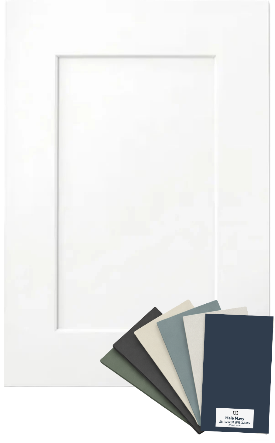 White frame with color swatches for interior design on a white background